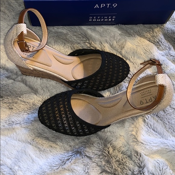 Black & Tan Wedges Espadrilles Lace Memory Foam - Picture 8 of 8